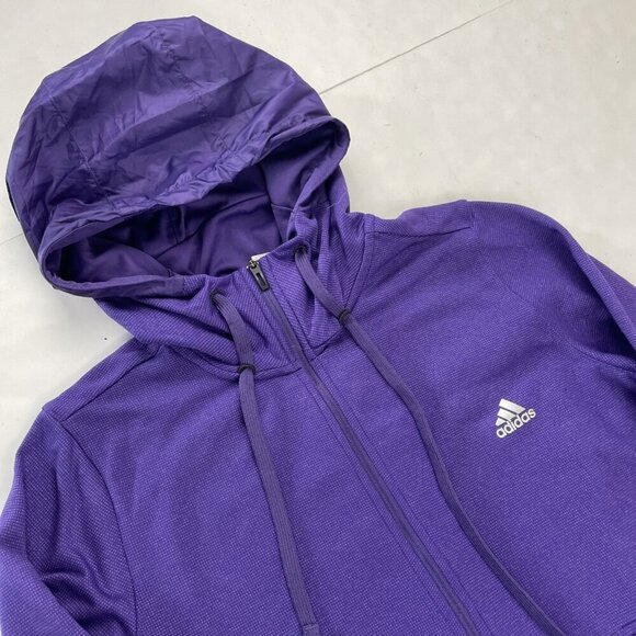 Adidas ClimaWarm 1/4 Zip Hoodie Pullover Jacket Women's L Purple Thumbholes Poly - Picture 1 of 11